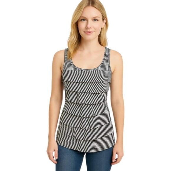 White House Black Market Small Striped Ruffle Flounce Tank Top - Picture 1 of 7